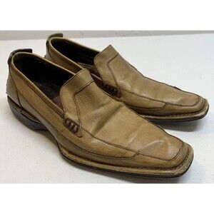 Bacco Bucci Dress Loafers Shoes Mens 9M Brown Ostrich Square Point Toe Leather